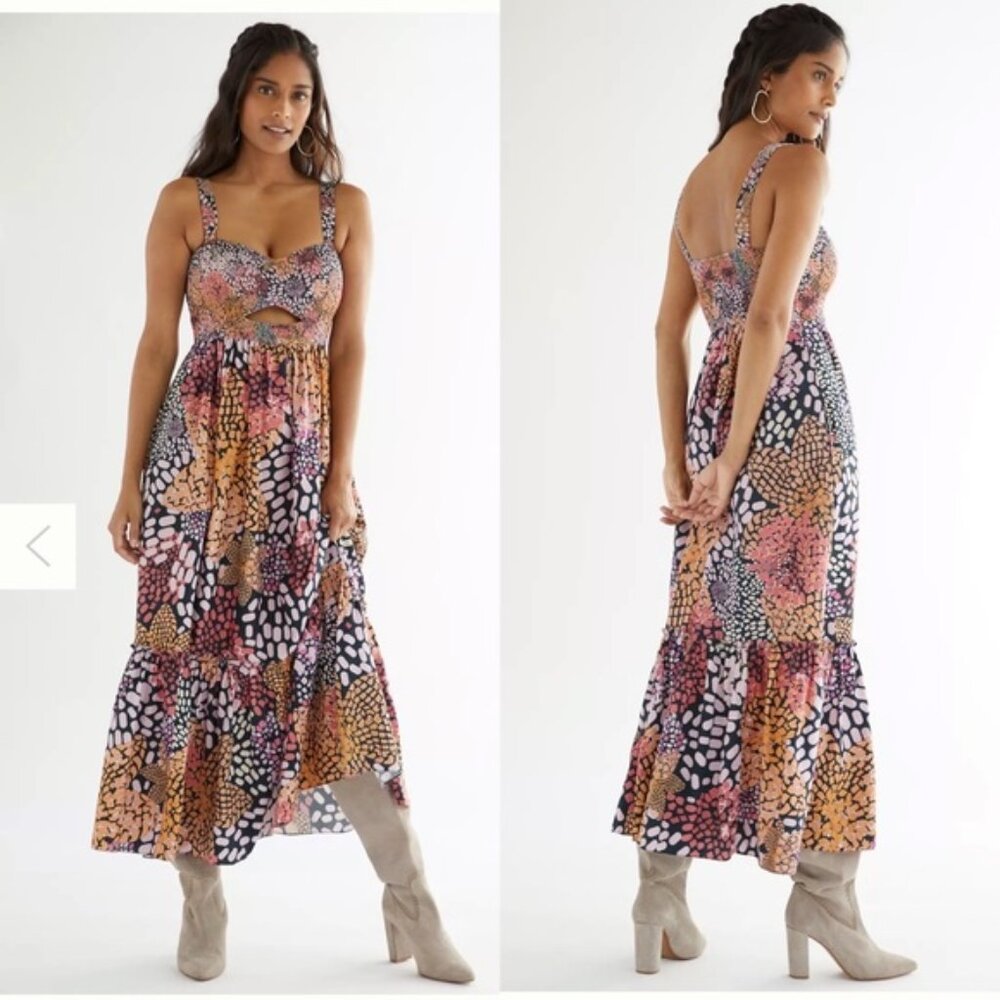 GEISHA DESIGNS Printed Cutout Smocked Maxi Dress XS